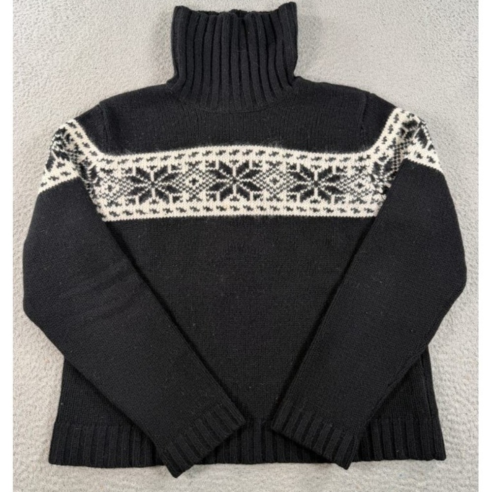 Lauren Ralph Lauren Lambswool Turtleneck Sweater Womens XL Black Snowflake Fair